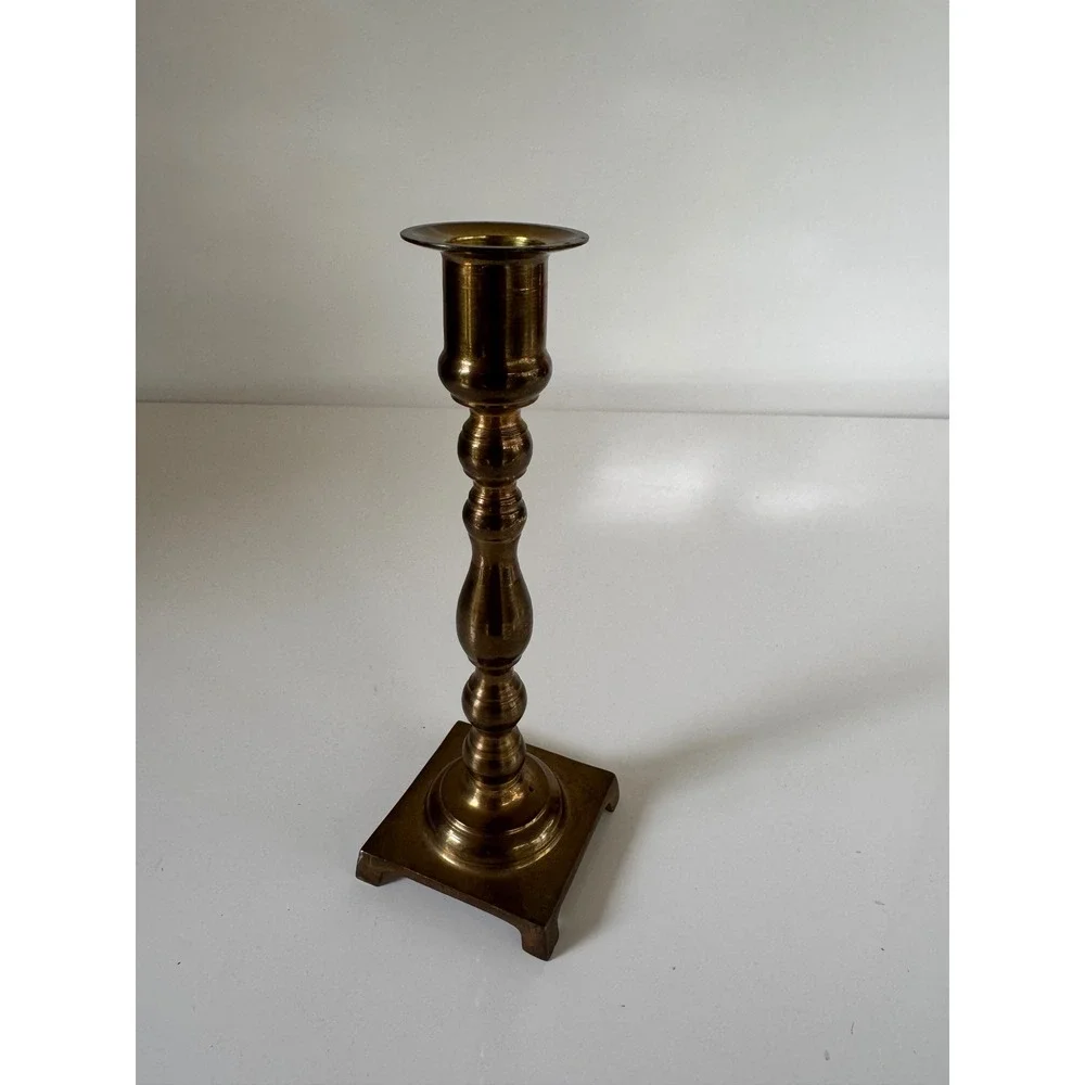 Vintage Price Products Solid Brass Candlestick Holder Square Footed Base 6.75in